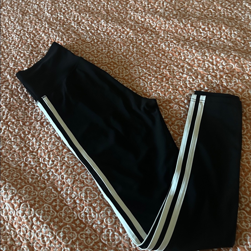 Black Leggings with White Side Stripes